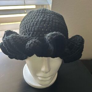 Elegant Black Ruffled Crochet Hat